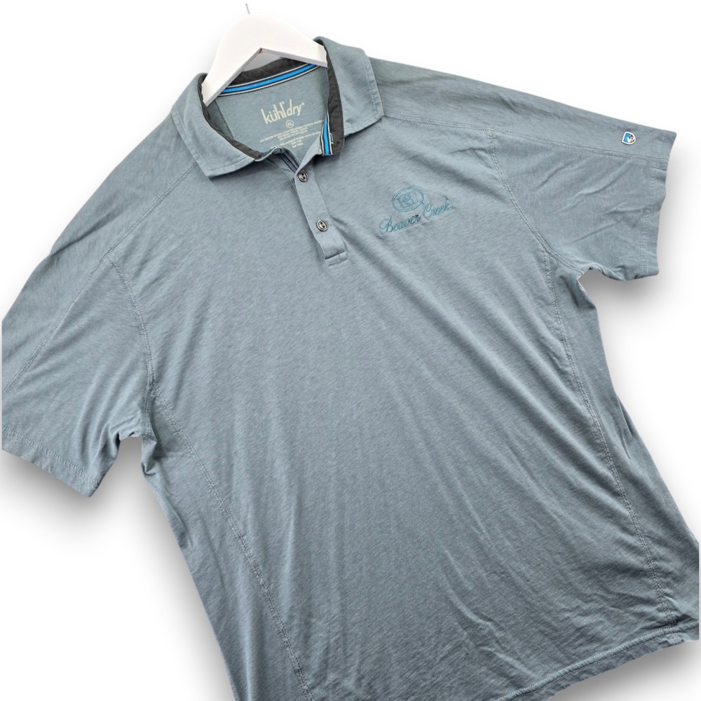 Kuhl Kuhldry Polo Shirt Mens XL Blue Gray Organic Cotton Tencel Beaver Creek CC